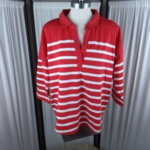 Vineyard Vines Red & White Striped Collared Deluxe‎ Pullover Top, Size M